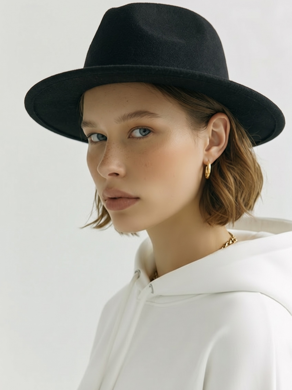 Black Wide Rim Fedora Hat/Classic Felt Ranchers Style Unisex